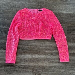 NWOT Pink Sequin Long Sleeve Crop Top
